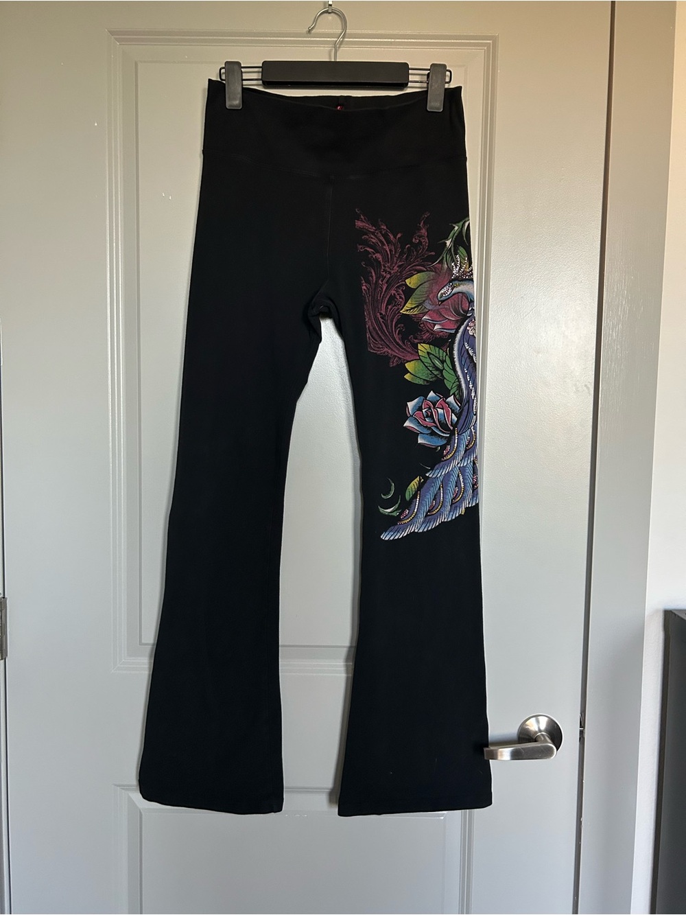 T Party Fashion Y2K Black Leggings with Multicolor Grunge Side detail